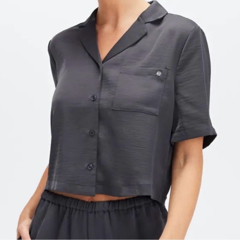 Fabletics Sleep Button Down Pewter Gray Slate Sil… - image 1